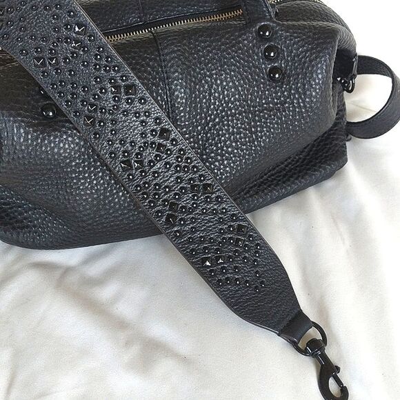Rebecca Minkoff Leather Satchel With Studded Guitar Strap 🖤Black - Picture 5 of 16